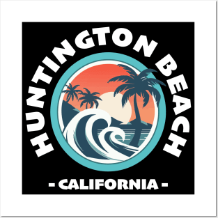 Huntington Beach - California (with White Lettering) Posters and Art